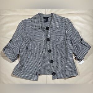 R Q T Black and White Checkered Lightweight 3/4 Sleeve Jacket Top